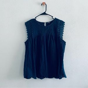 Blue eyelet detail tank top